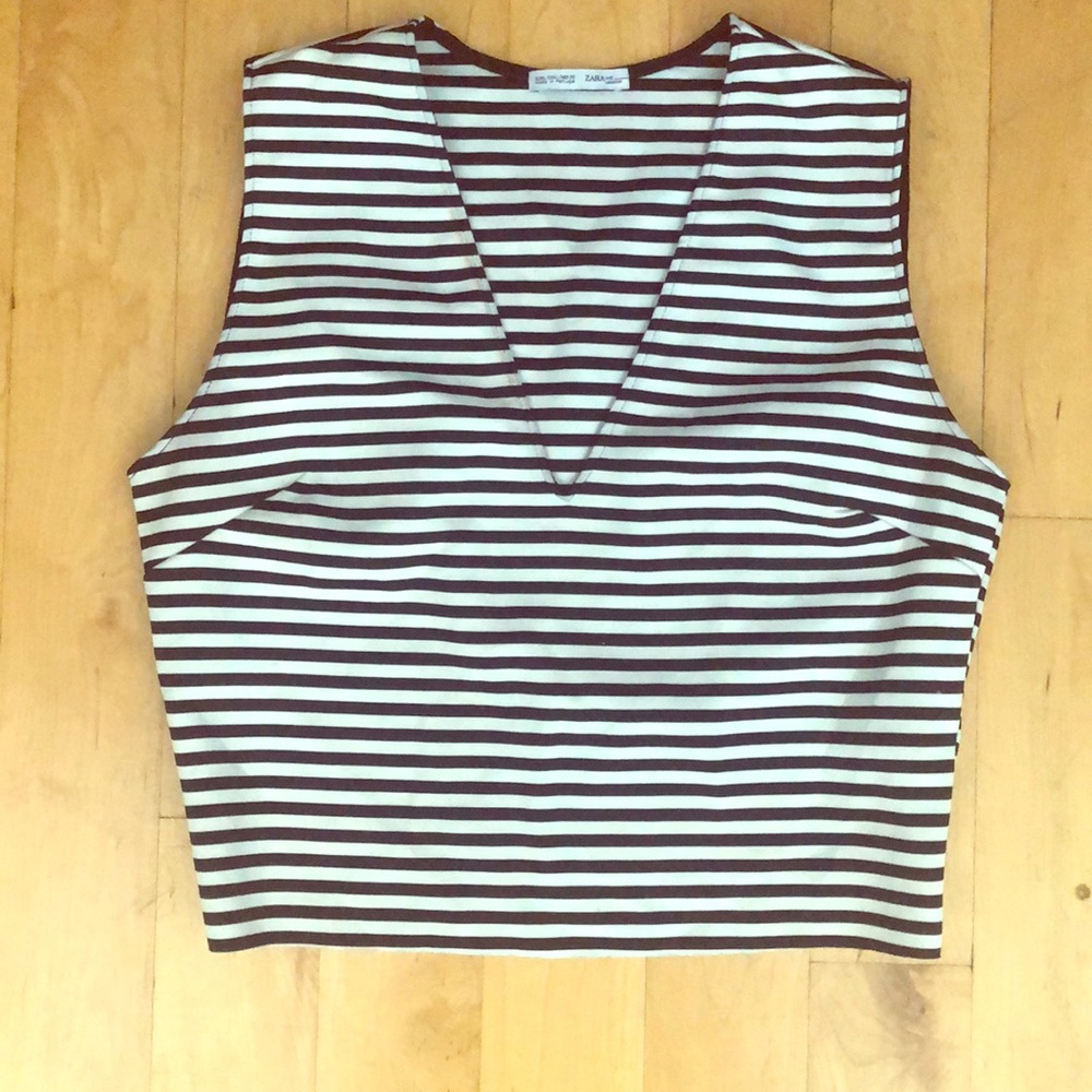ZARA Stripped V-Neck Crop Top